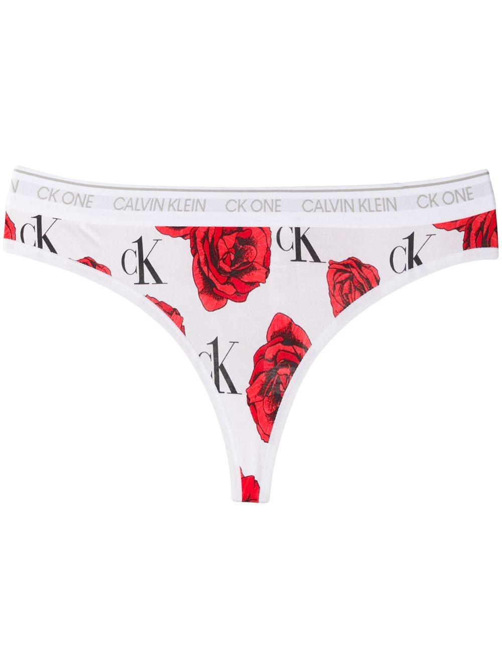 Calvin Klein Cotton Charming Rose Print Thong in White | Lyst Canada