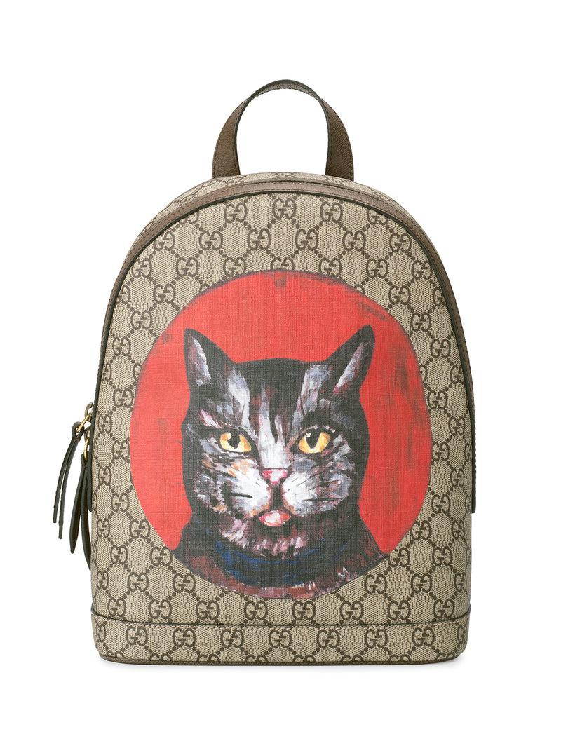 Gucci Gg Supreme Mystic Cat Backpack in Brown | Lyst