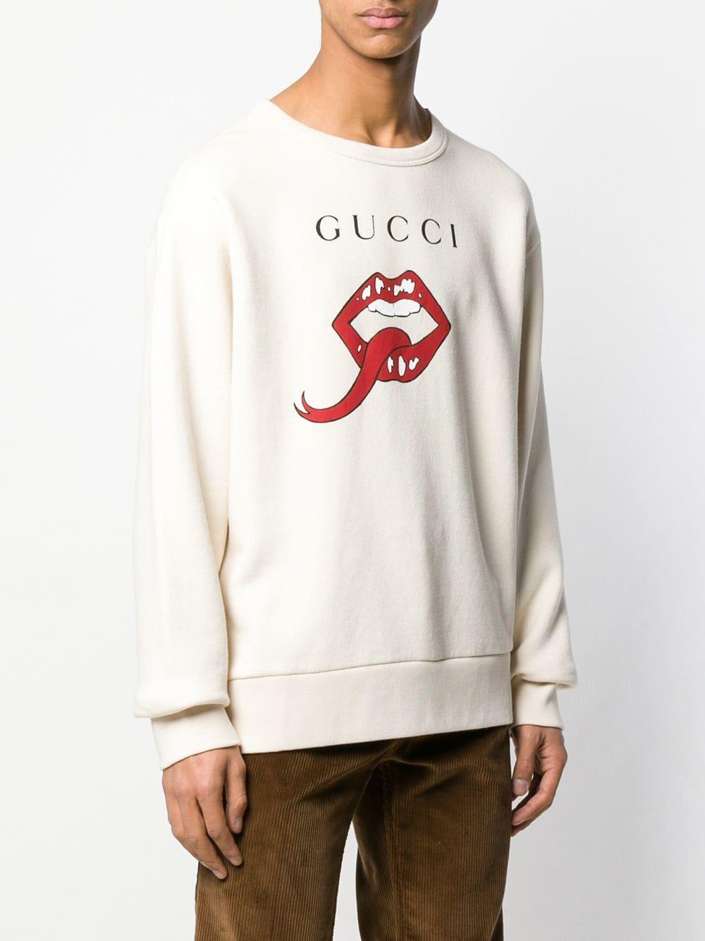 Gucci Mouth Print Sweatshirt in White for Men | Lyst