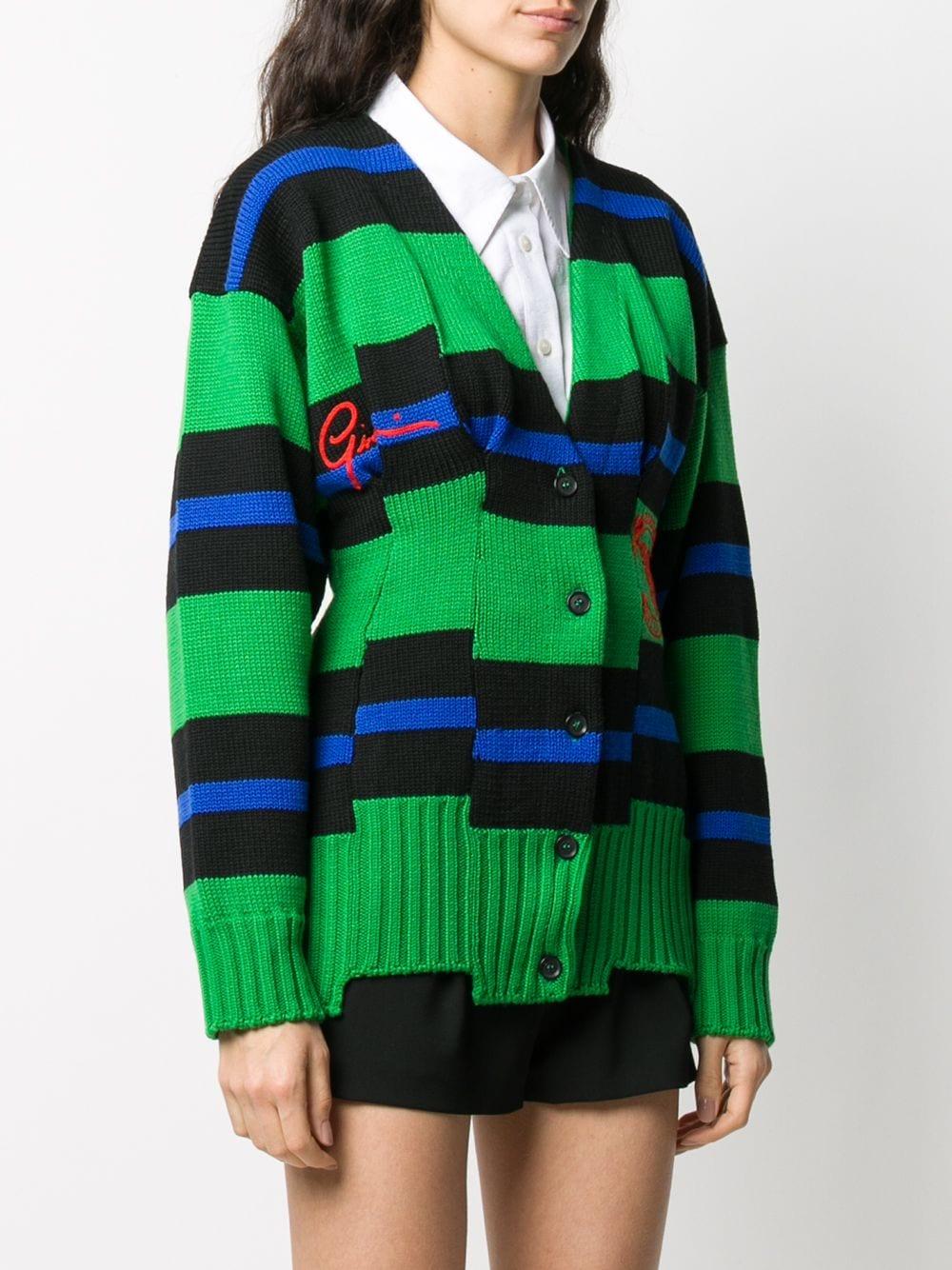 Versace Striped Intarsia-knit Cardigan in Green | Lyst