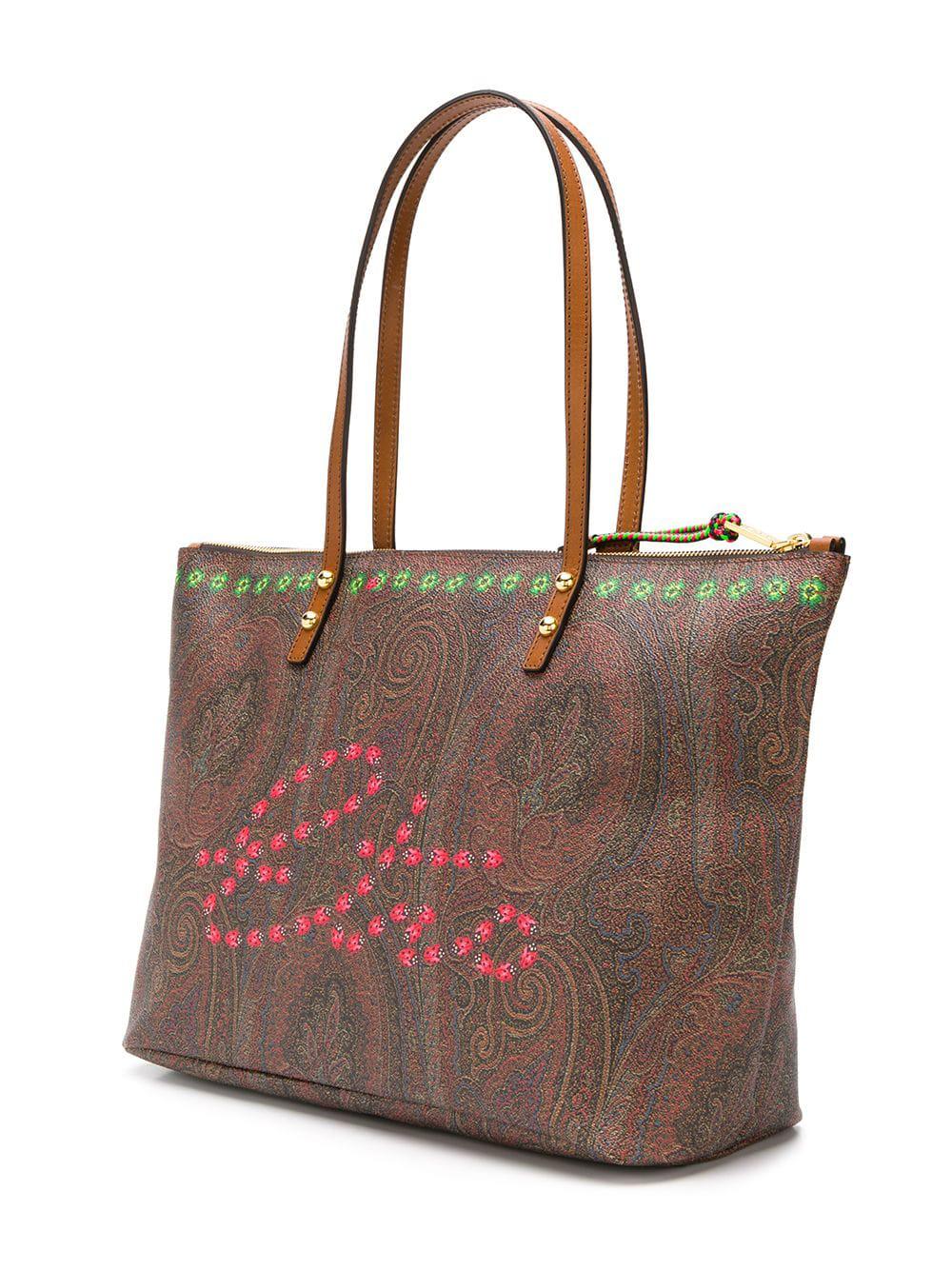 Etro Cotton Floral Print Tote Bag in Brown Lyst