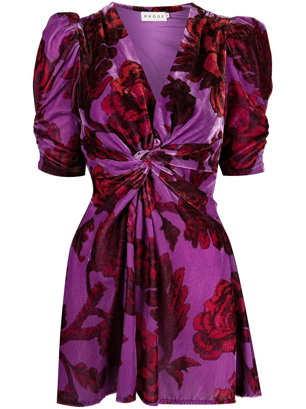 RHODE Floral-print Velvet Effect Mini Dress in Purple | Lyst