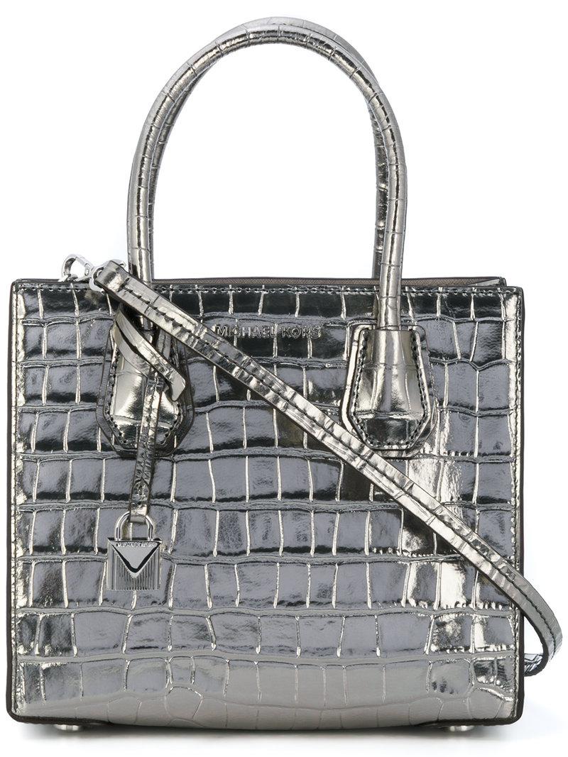 MICHAEL Michael Kors Leather Small Croc Print Handbag in Metallic | Lyst