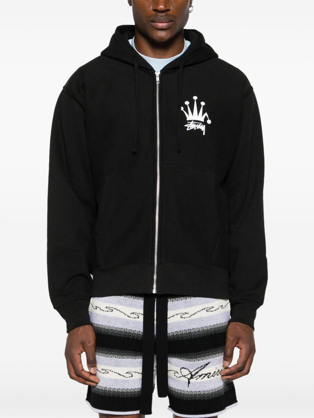 Stussy Logo-Print Zip-Up Hoodie in Black | Lyst