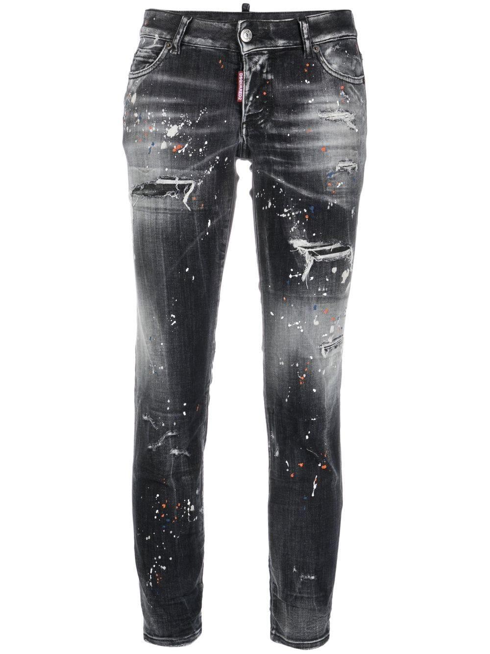 DSquared² Paint-splatter Cropped Jeans in Gray | Lyst