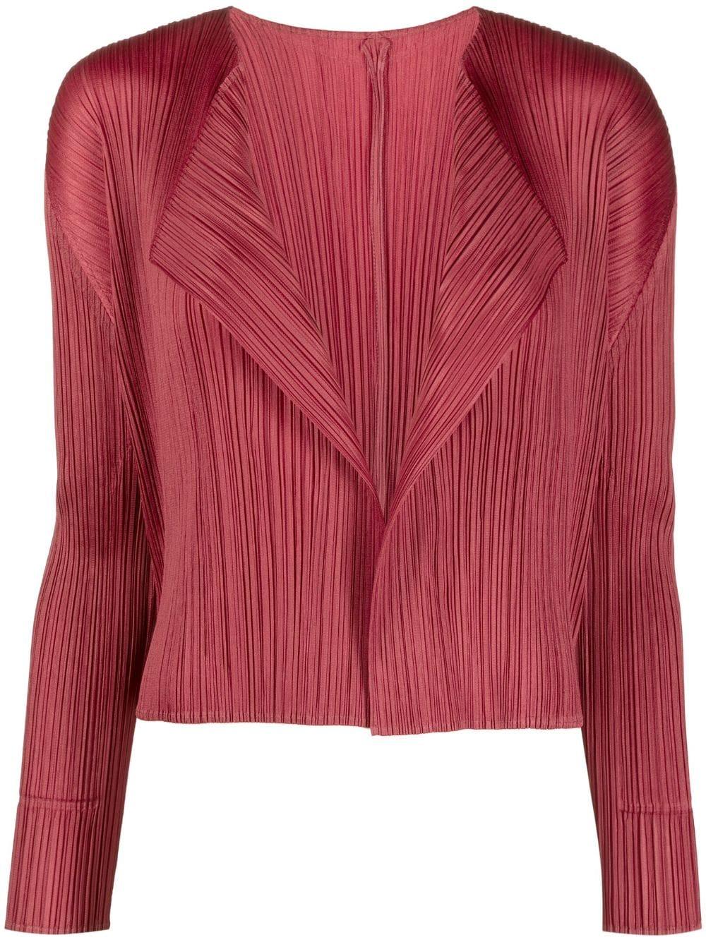 Pleats Please Issey Miyake May Plissé-crêpe Cardigan in Red | Lyst