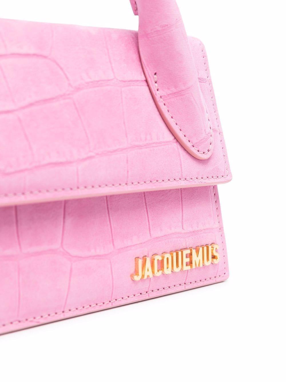 Jacquemus Le Petit Riviera Croc Embo Leather Bag In Fuchsia,pink