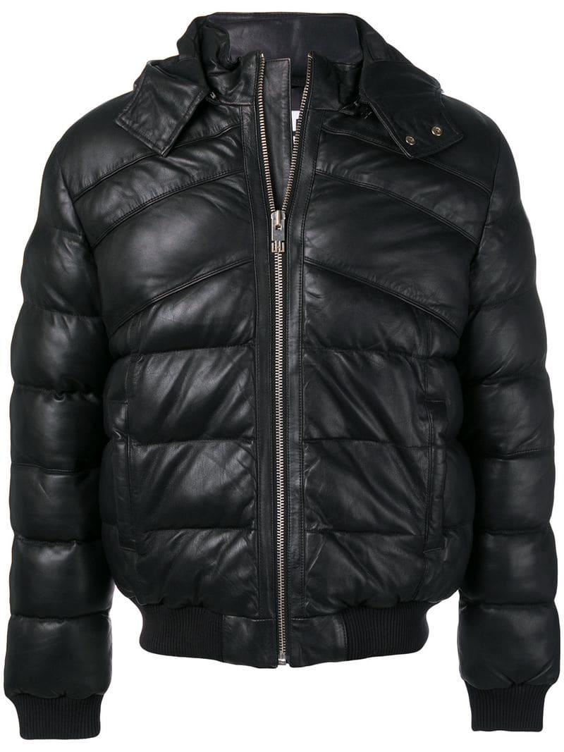 Details about   Men's Real Leather Jacket Puffer Hooded Black Hoodie Fully Quilted Jacket XL 