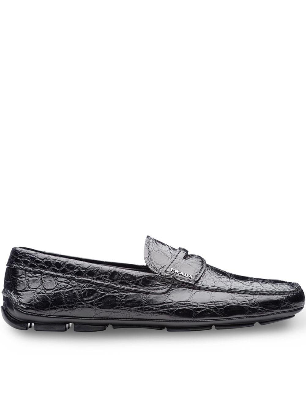 Prada Crocodile Leather Driving Shoes in Black for Men - Lyst