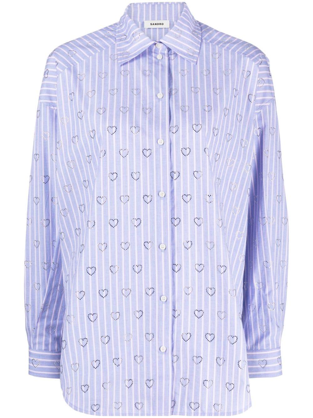 Sandro Valentine Rhinestone-heart Cotton Shirt in Blue