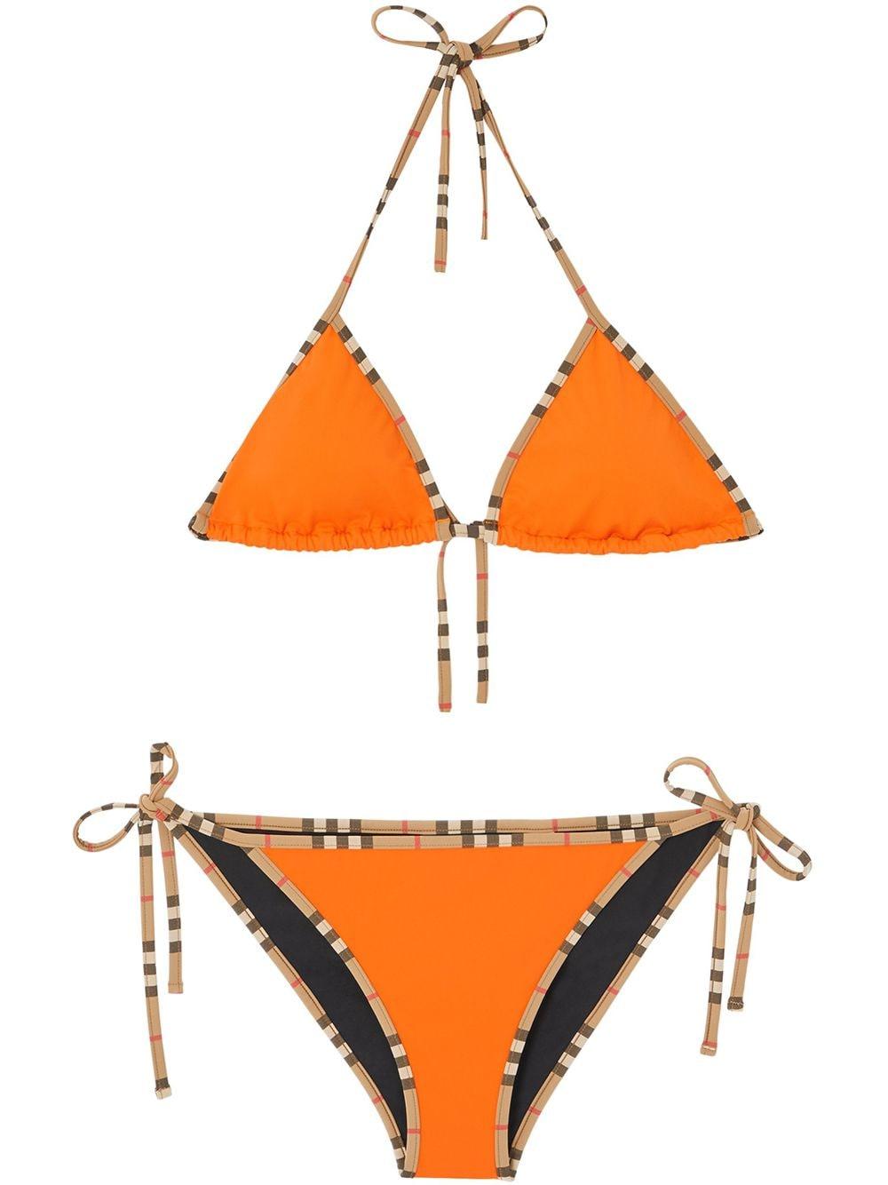 Burberry Icon Stripe Trim Bikini in Orange | Lyst