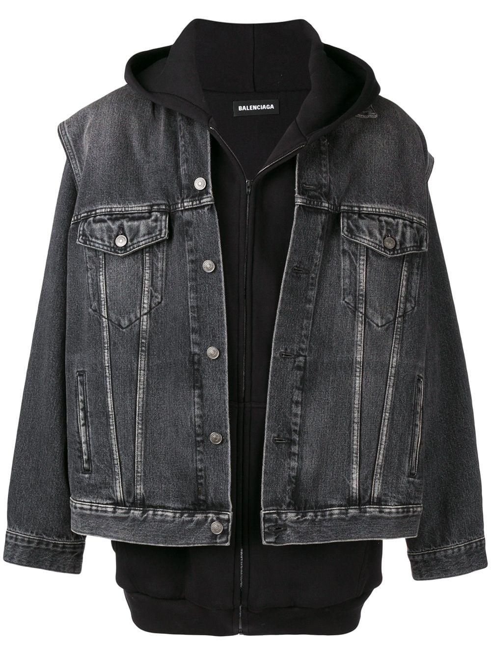 Balenciaga Twinset Hoodie Denim Jacket in Black for Men - Save 50% - Lyst