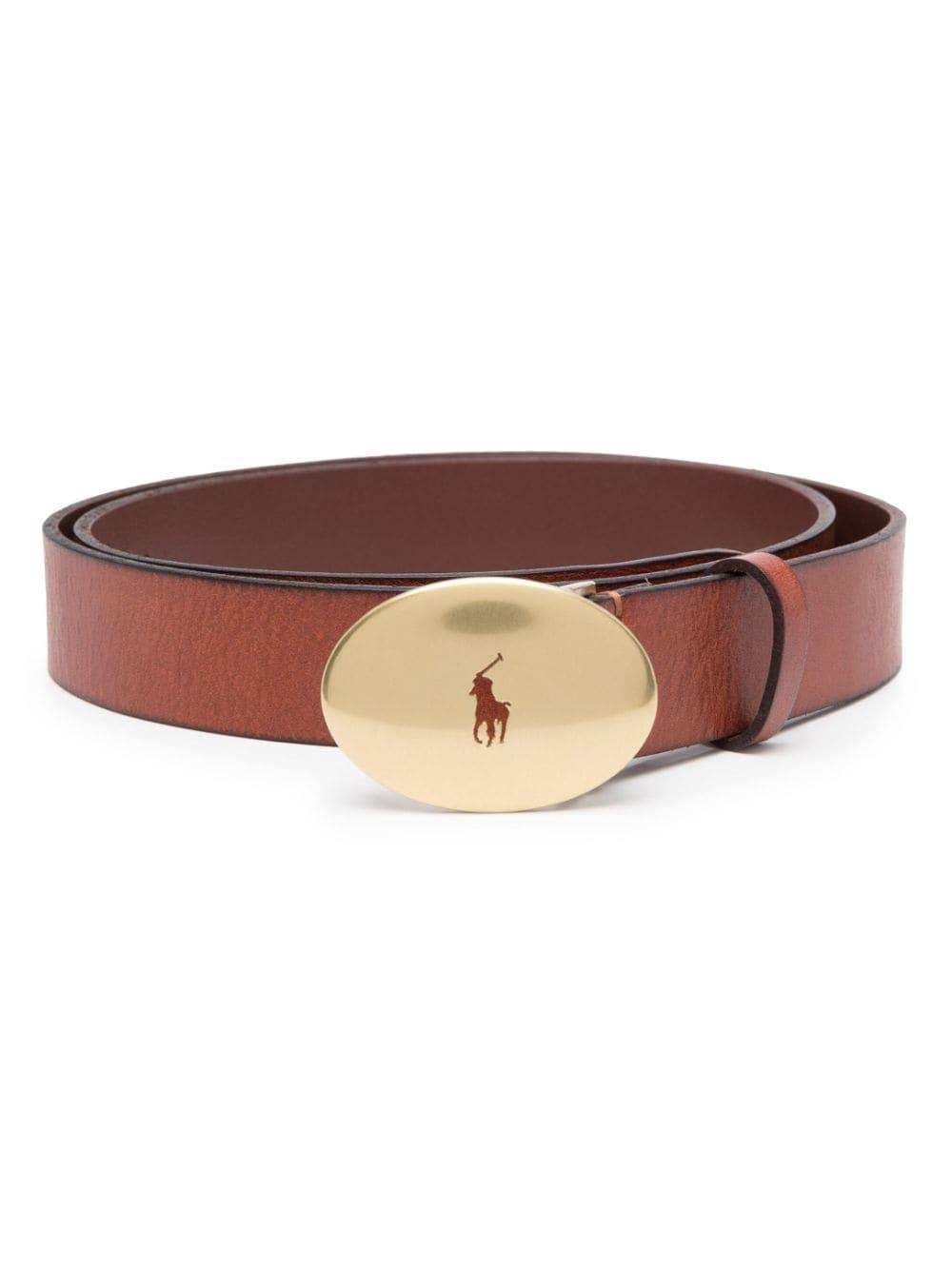 Ceinture en cuir à plaque logo Polo Ralph Lauren en coloris Marron Lyst