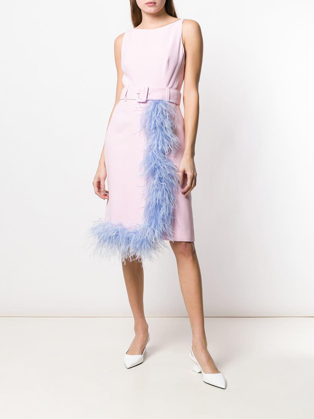 Prada Feather Trimmed Dress in Pink | Lyst