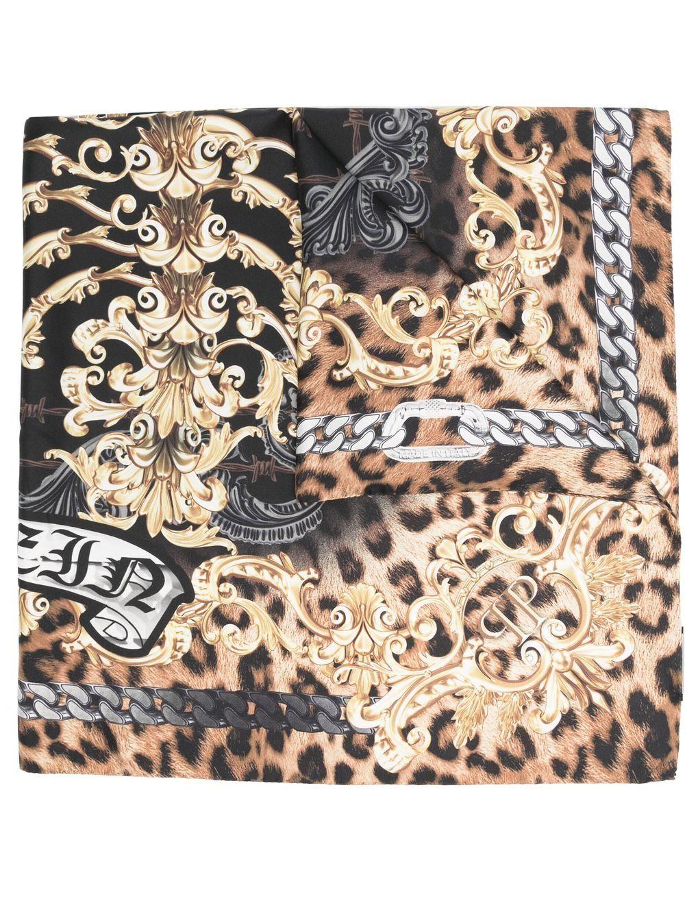 Philipp Plein All-over Leopard Print Scarf in Black | Lyst