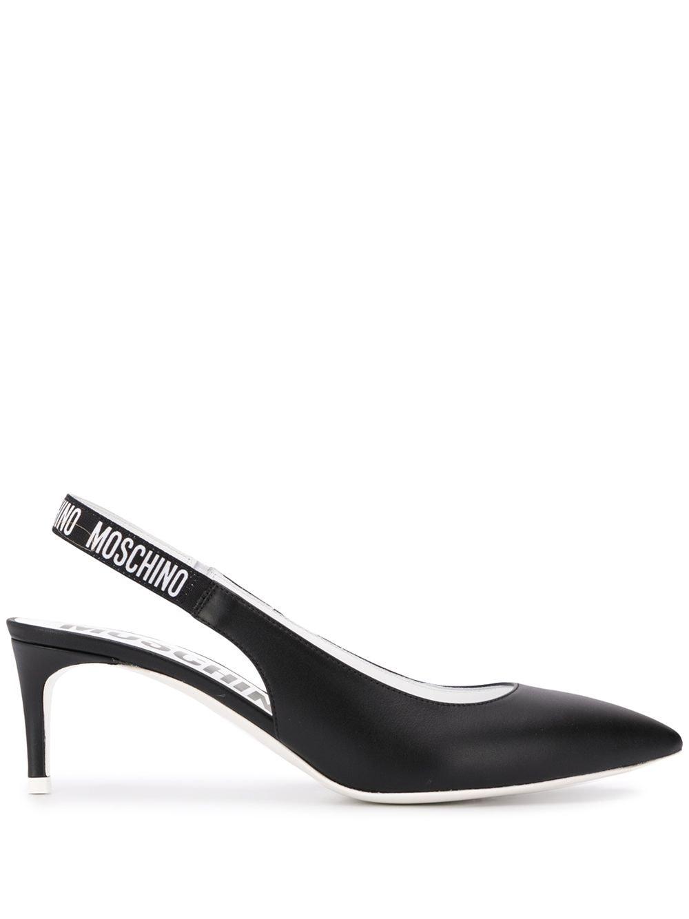 Moschino Leather Logo Slingback Pumps in 00 (Black) - Lyst