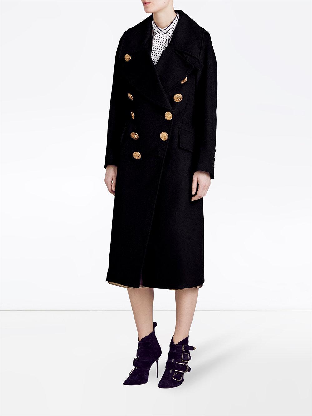 Burberry Bird Button Wool Blend Military Coat in Black - Lyst