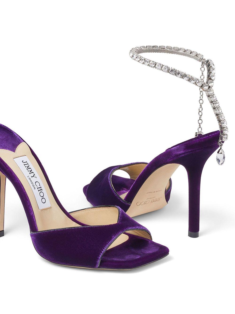 Jimmy Choo Saeda 100mm Crystal-embellished Sandals in Purple | Lyst