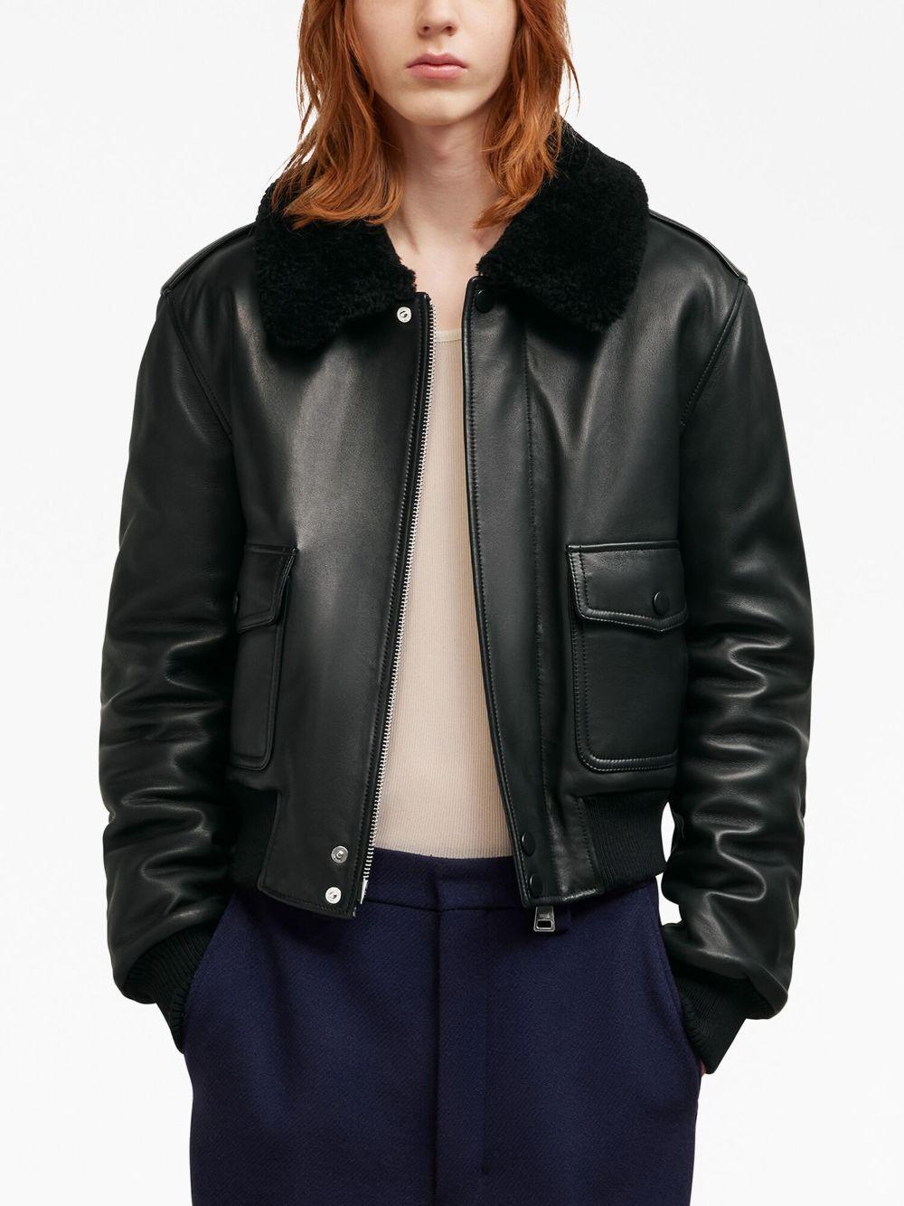 Ami Paris Shearling Collar Leather Jacket in Black Lyst UK