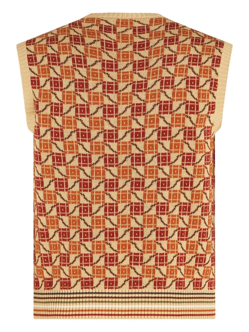 ETRO: knitted vest with jacquard geometric pattern - Orange