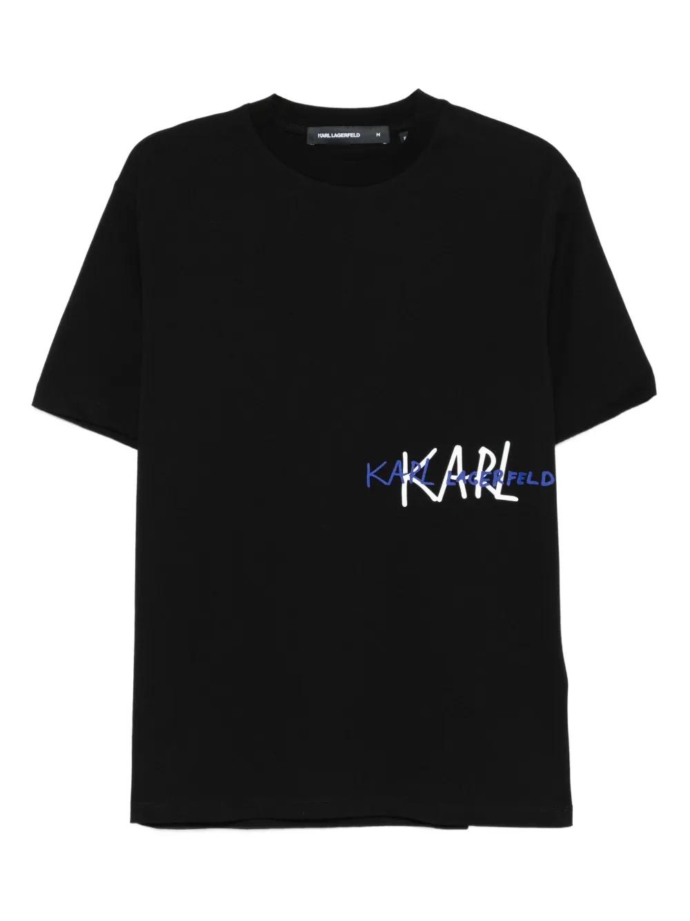 Tシャツ・カットソー KARL LAGERFELD Men T Shirts 745087990 BLACK Karl Lagerfeld logo-print T-shirt | Black | FARFETCH