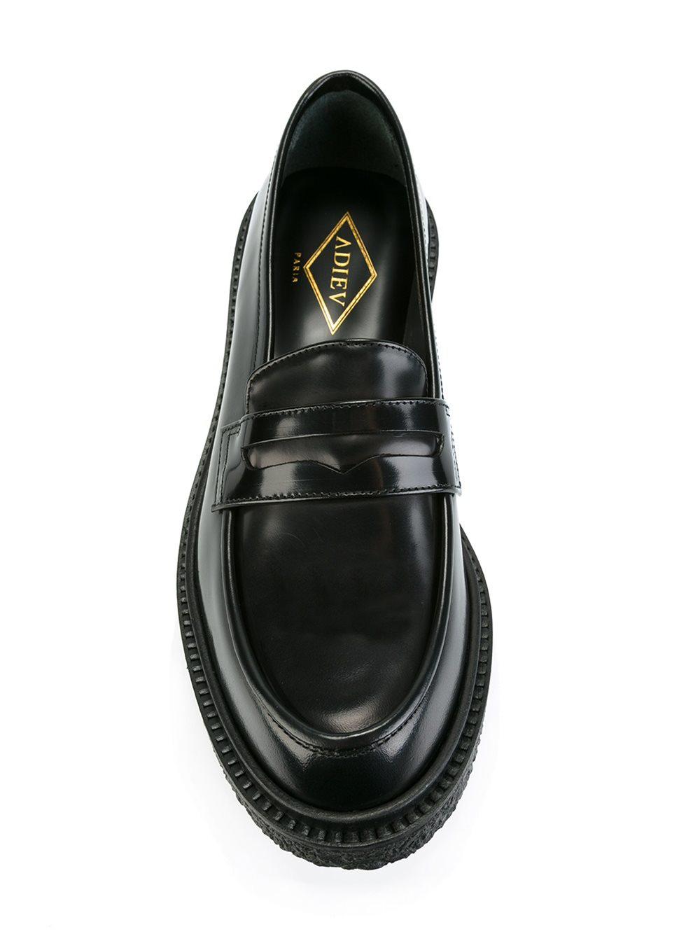Adieu Leather Chunky Sole Penny Loafers in Black - Lyst
