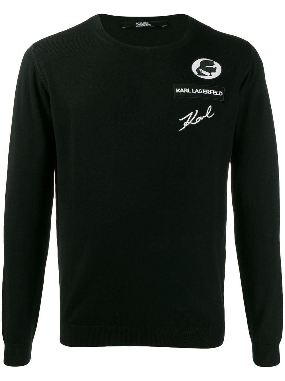 Karl Lagerfeld Wool Logo Embroidered Sweater in Black for Men - Lyst