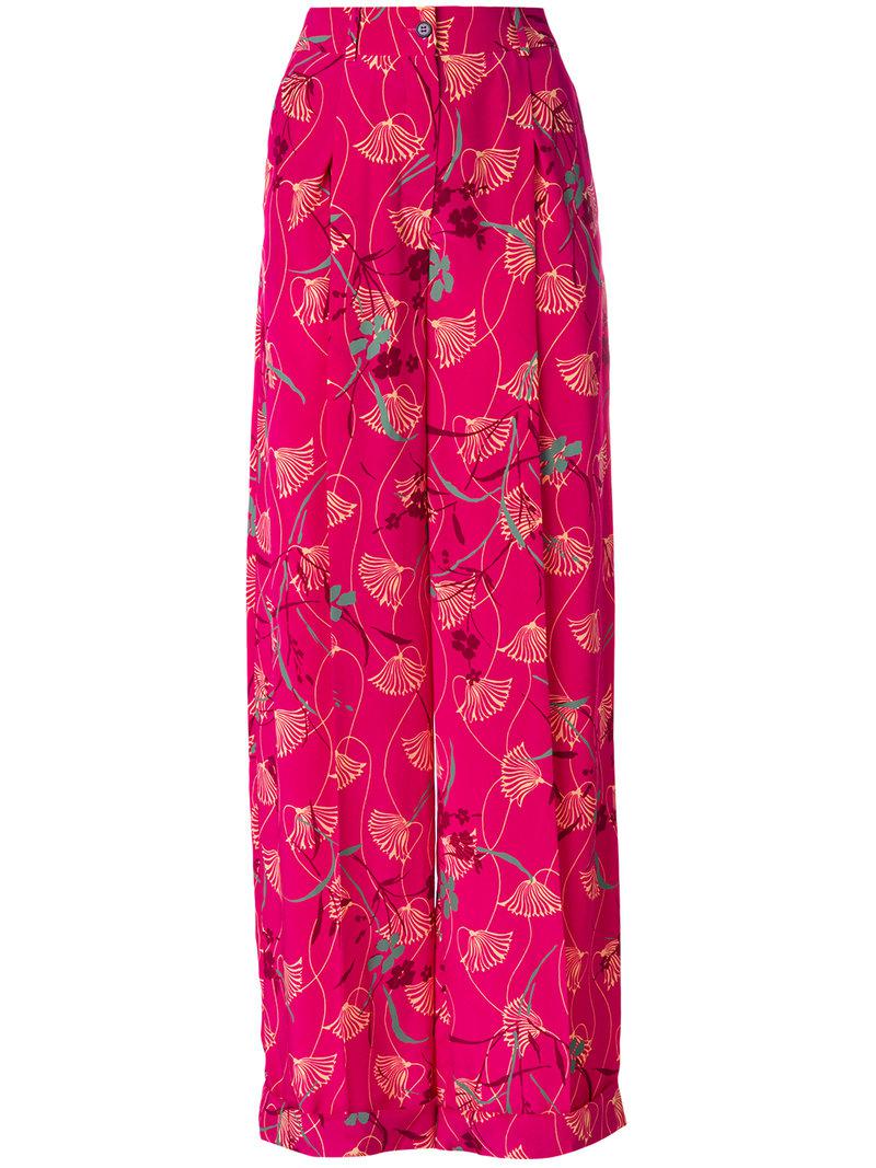 Valentino Silk Floral Print Palazzo Pants in Pink & Purple (Pink 