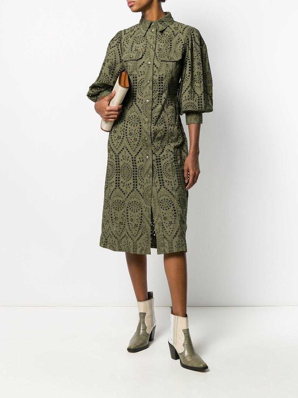 Ganni Broderie Anglaise Shirt Dress in Green | Lyst UK