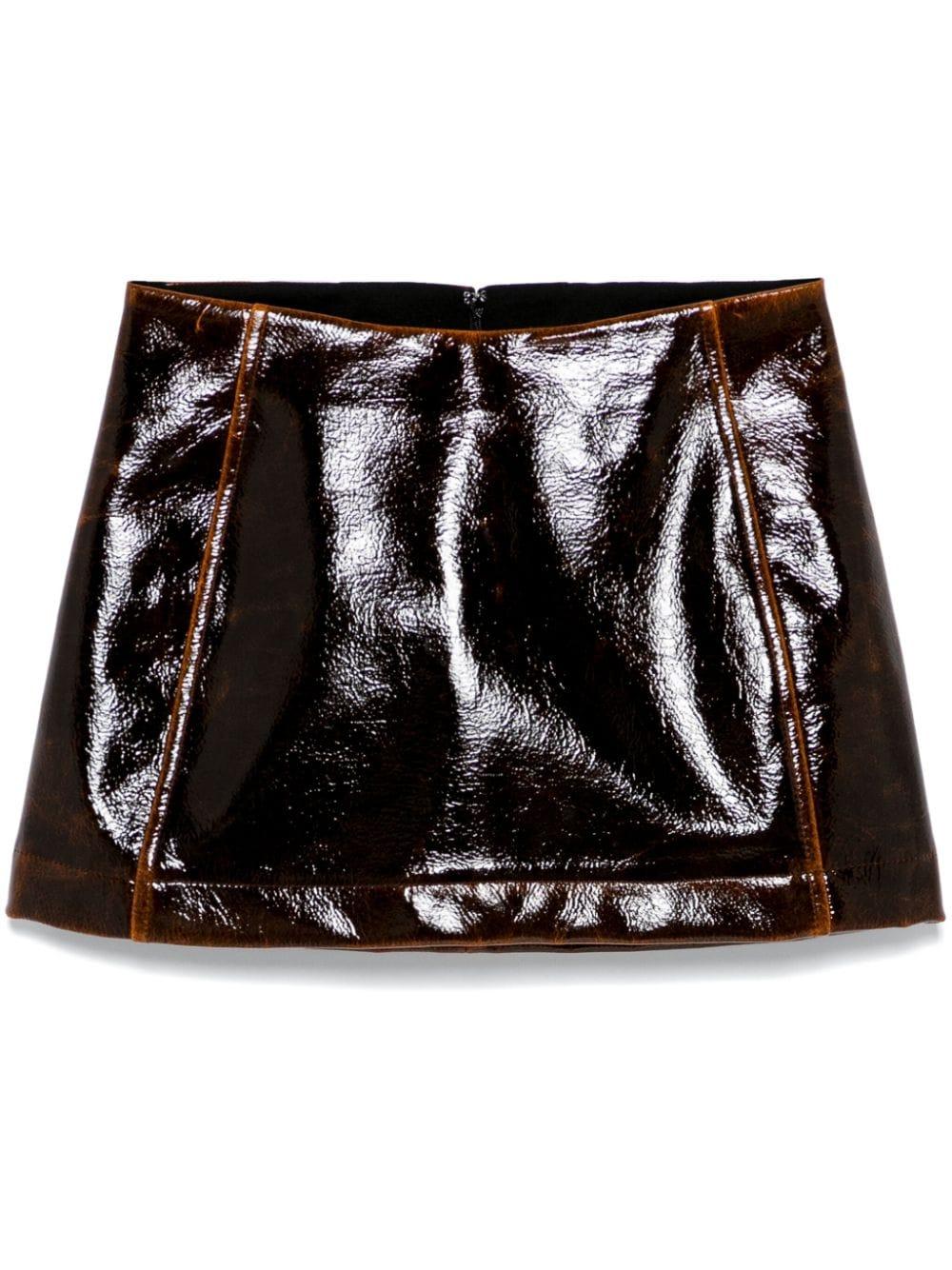 Black faux leather vinyl mini skirt 2025