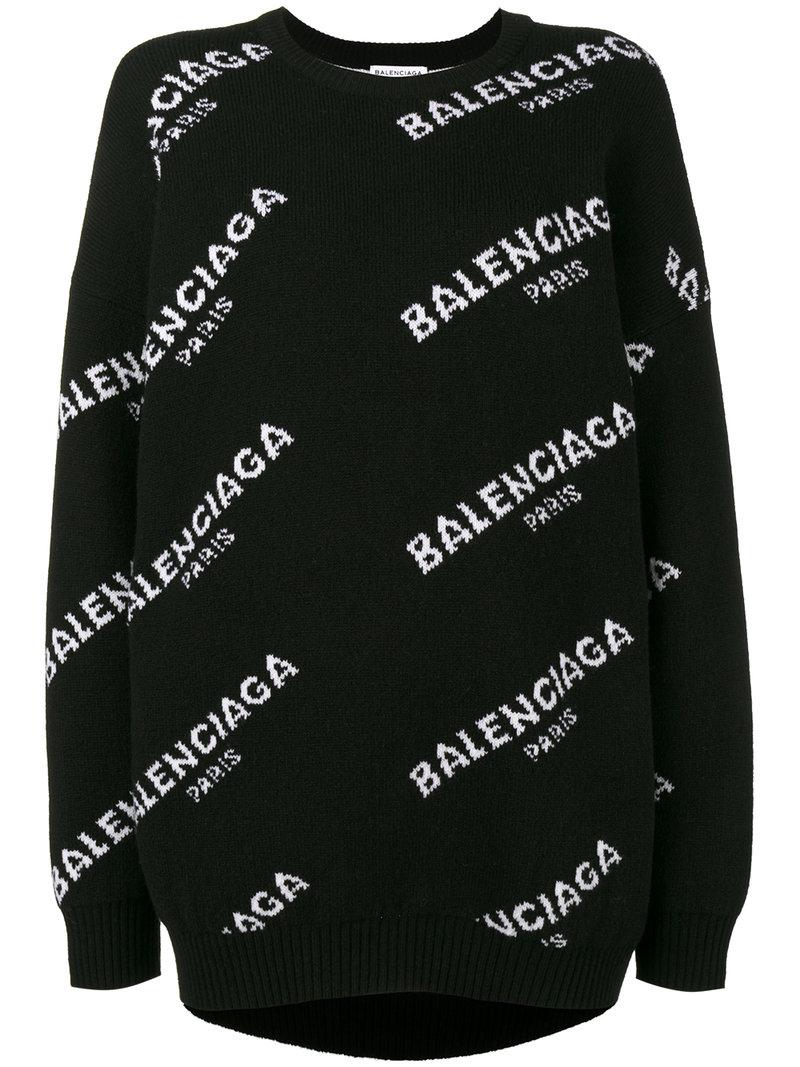 Balenciaga Logo Print Crew Neck Jumper in Black - Lyst