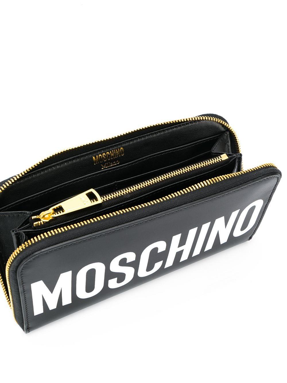 Moschino Leather Logo Print Zipped Wallet in Black - Lyst