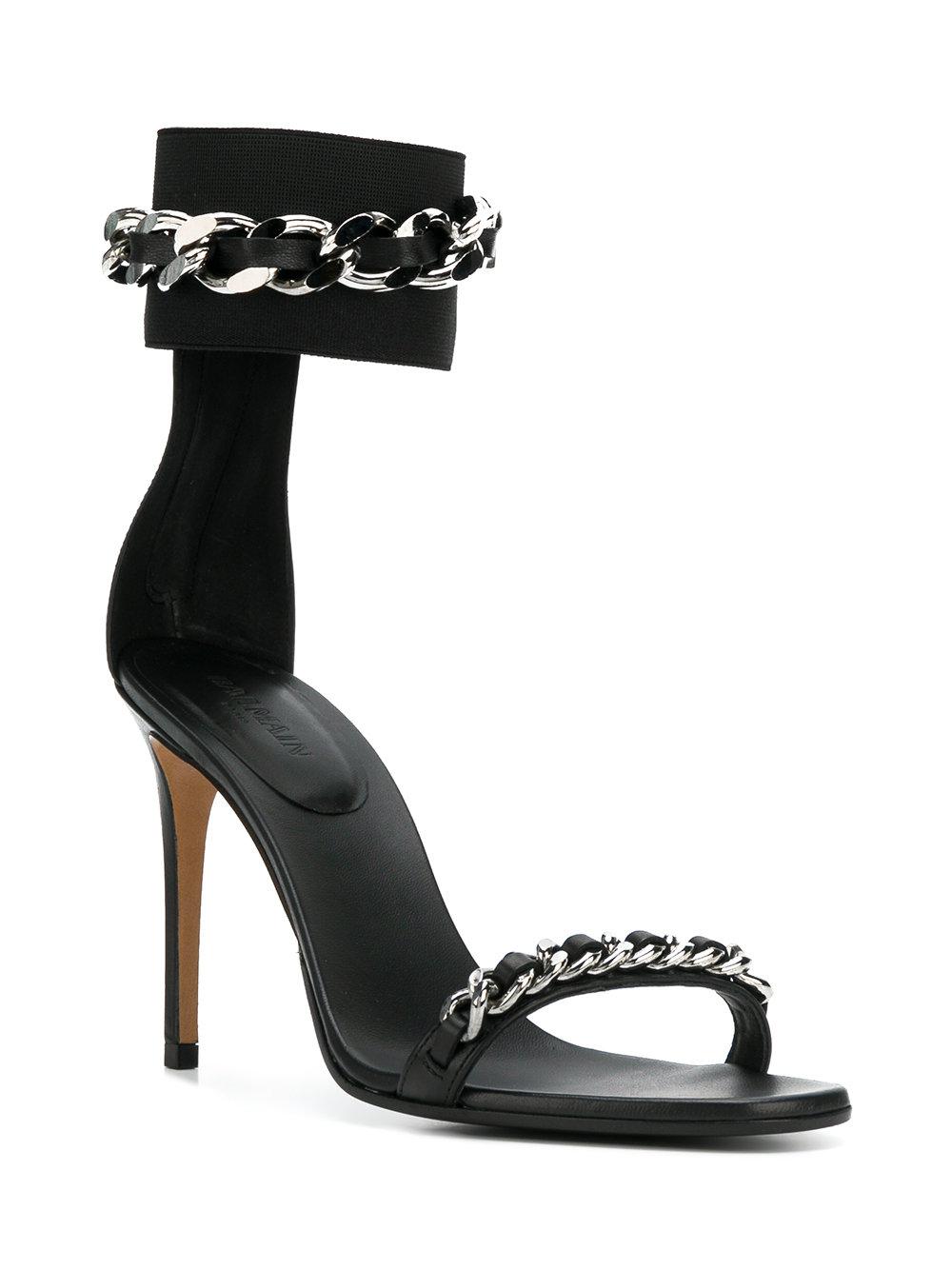 areal Alfabet snap Balmain Chain-trimmed Stretch-knit And Leather Sandals Black - Lyst