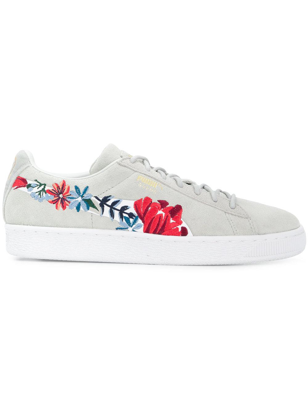 PUMA Suede Hyper Floral Embroidered Sneakers in Grey (Gray) | Lyst