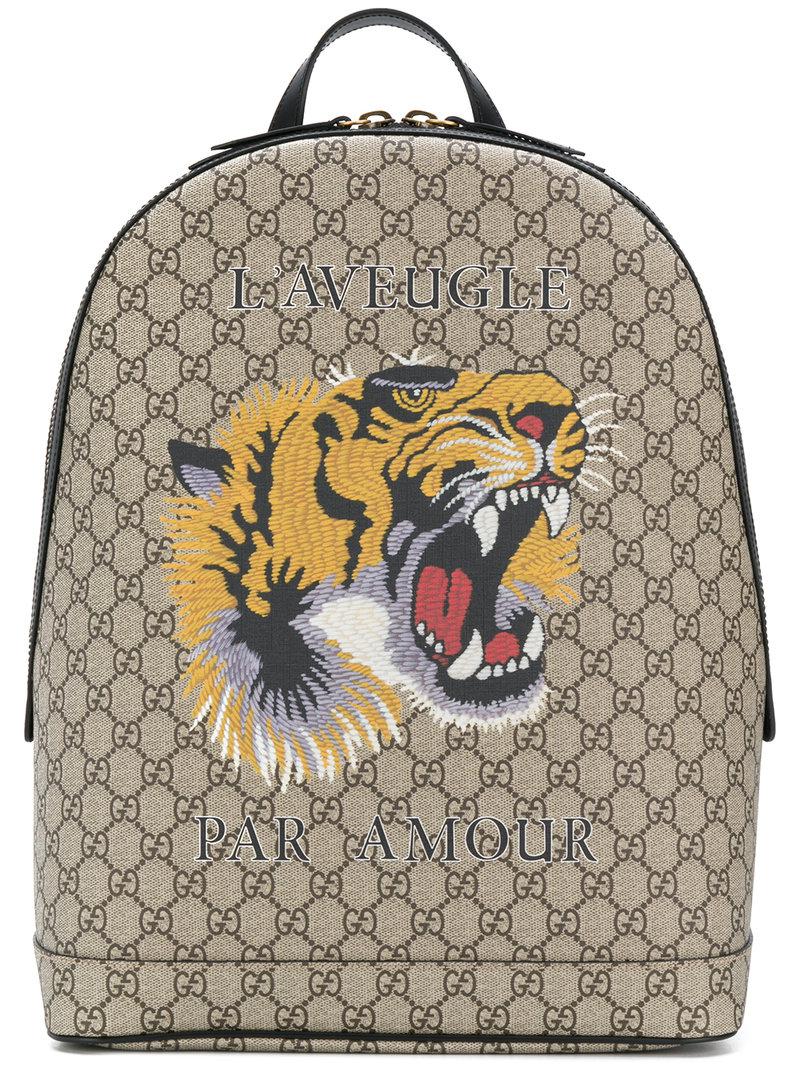 Gucci Gg Supreme Tiger Embroidered Backpack for Men | Lyst
