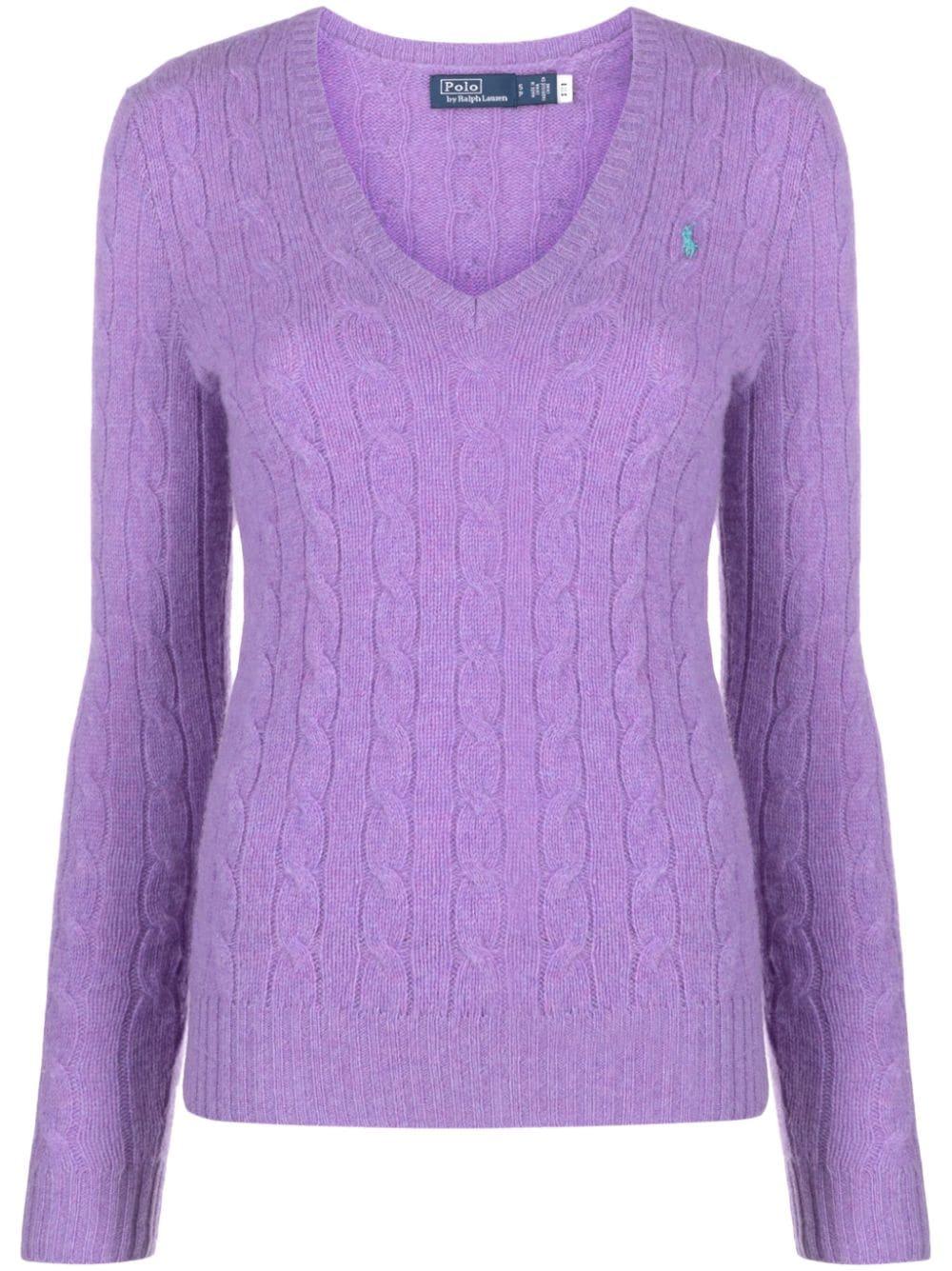 Polo Ralph Lauren Cable-knit V-neck Jumper in Purple | Lyst Canada