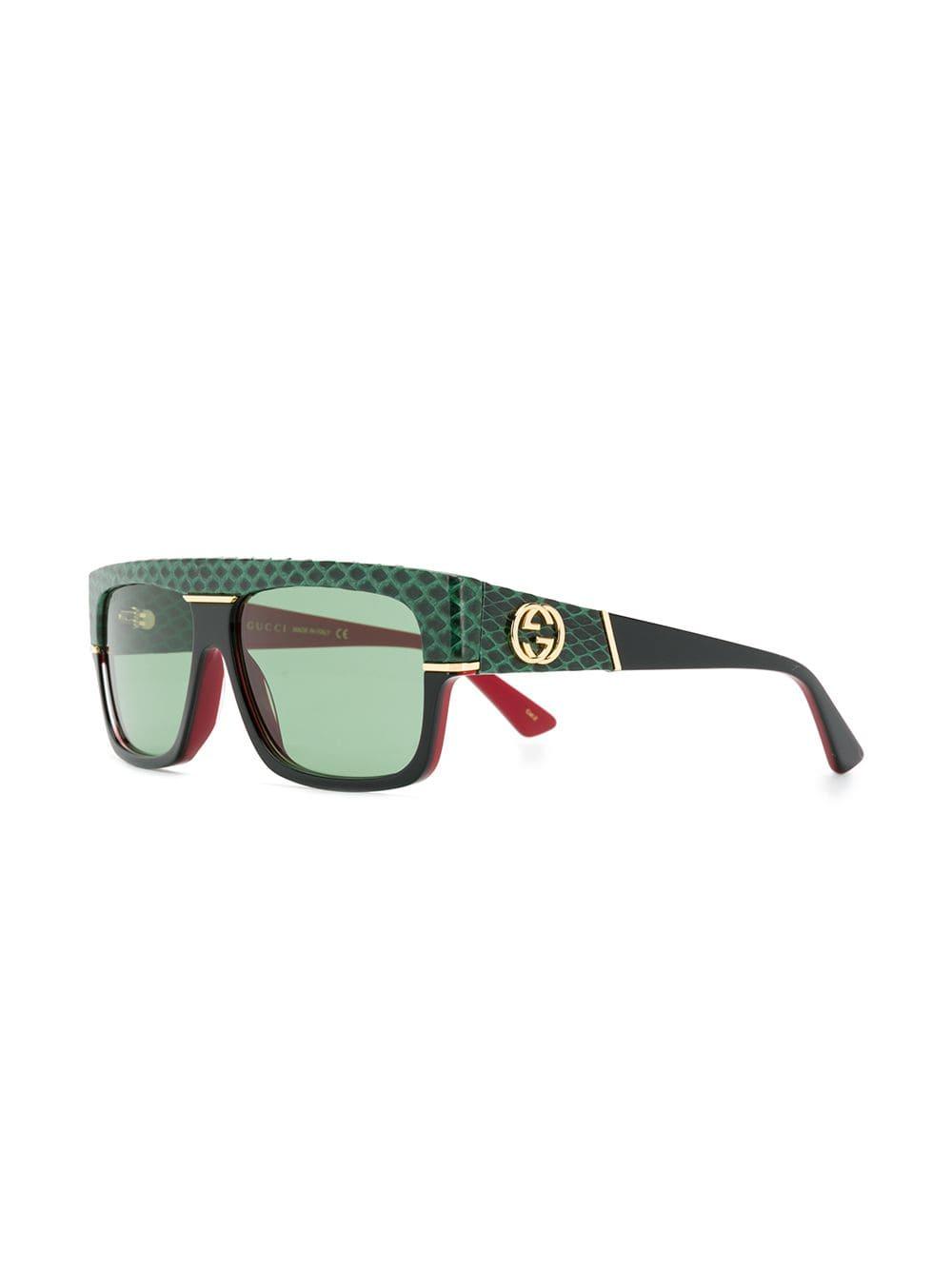 Gucci Snake Skin Detail Sunglasses in Green | Lyst Gucci Snake Skin Detail Sunglasses in Green | Lyst