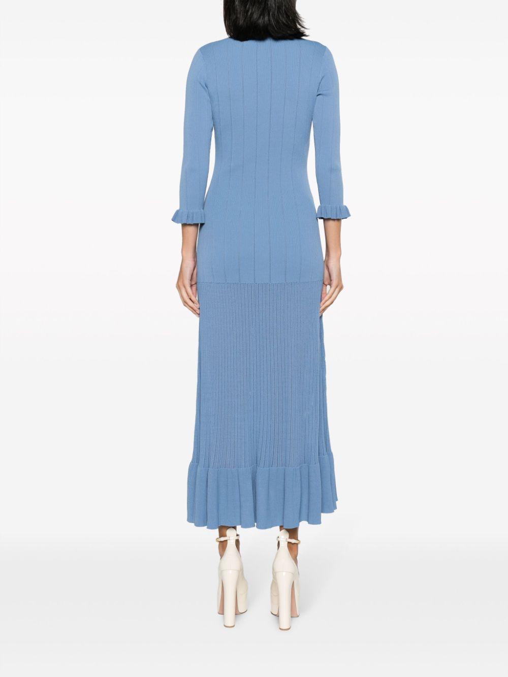sandro alexandrine ribbed knit midi dress in Blue Knit button