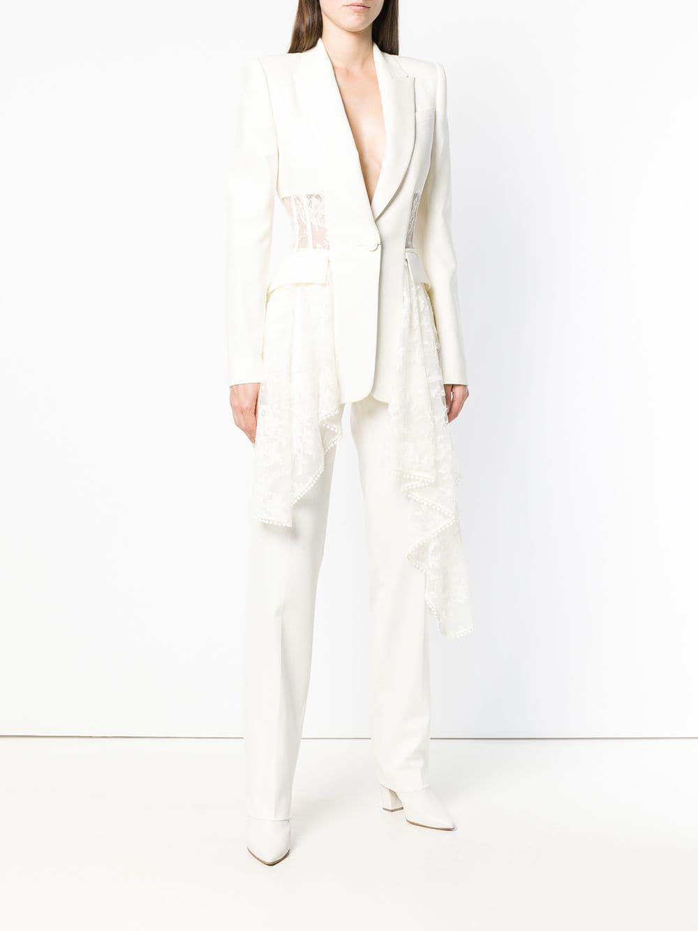 Alexander McQueen Asymmetric Wool blend Crepe And Lace Blazer in