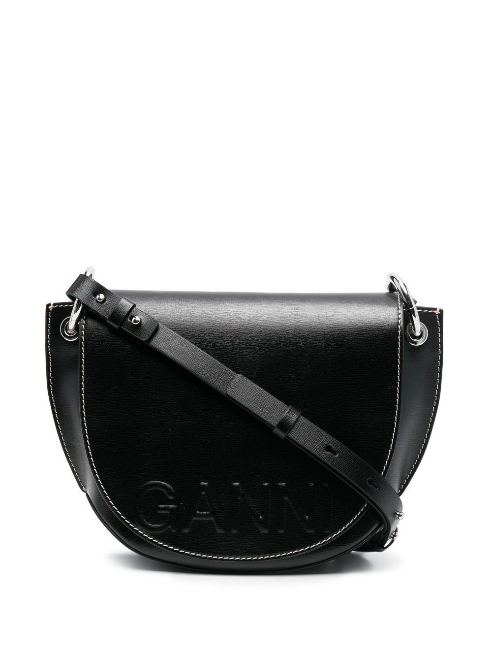 Ganni Leather Saddle Logo-embossed Tote Bag in Black | Lyst UK