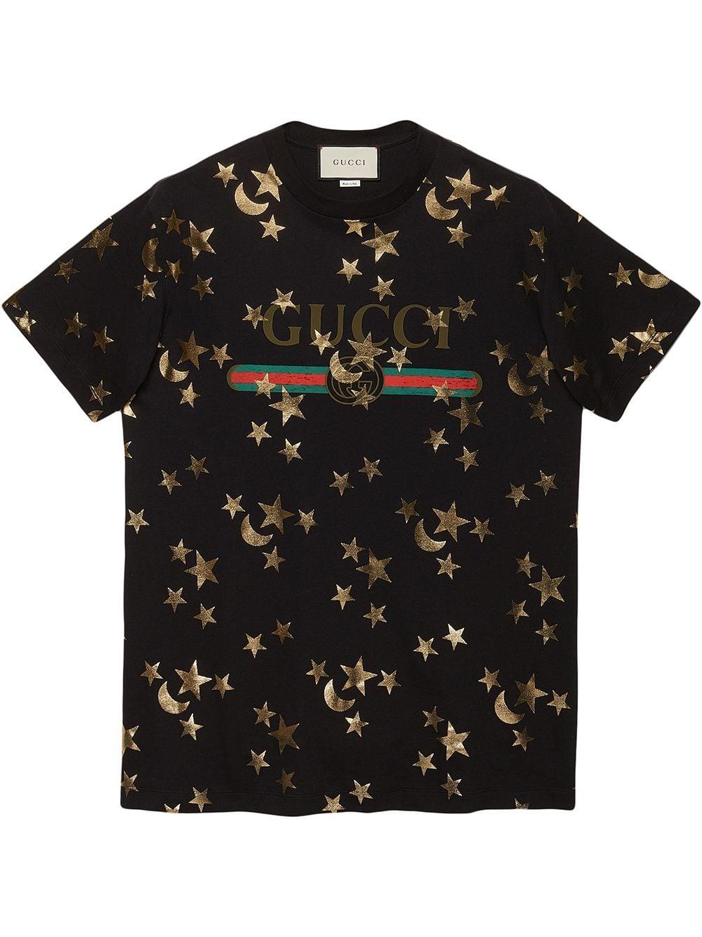 Gucci T-shirt With Stars And Moon Print in Black | Lyst
