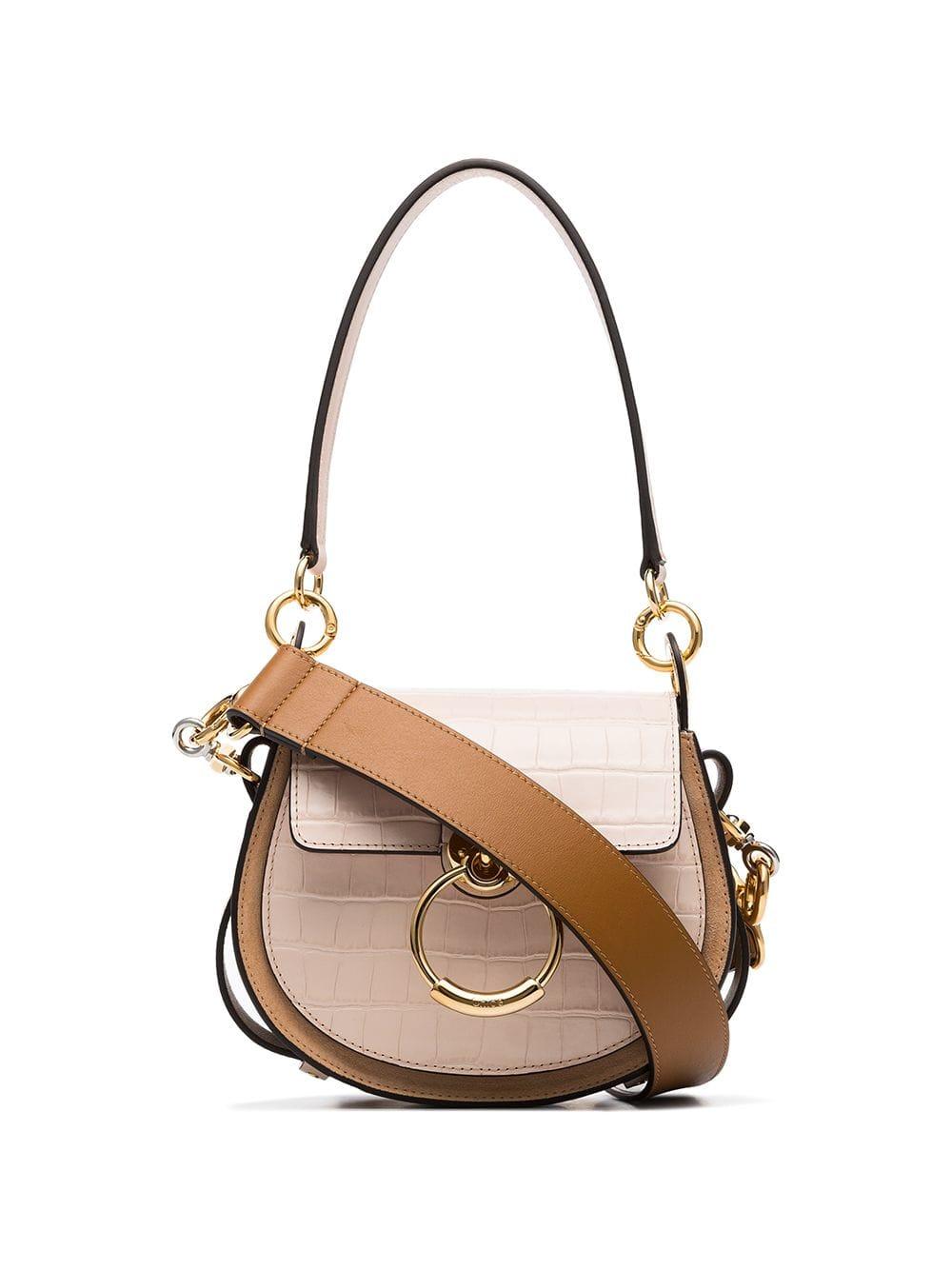 Chlo Nude Tess Small Croc Print Leather Shoulder Bag in Pink Lyst