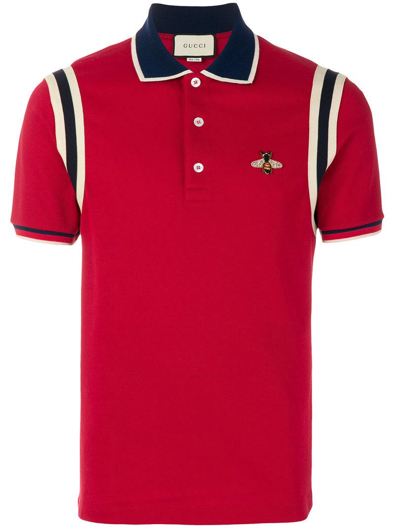 Gucci Cotton Polo With Bee in Red for Men | Lyst