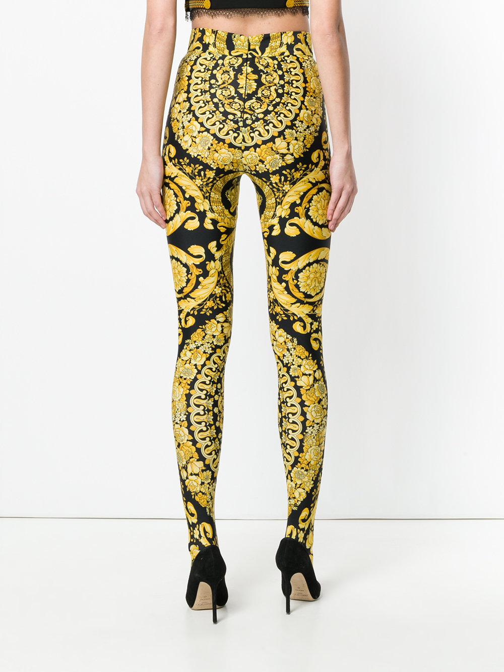 Versace Synthetic Baroque Full Foot Leggings in Yellow Lyst