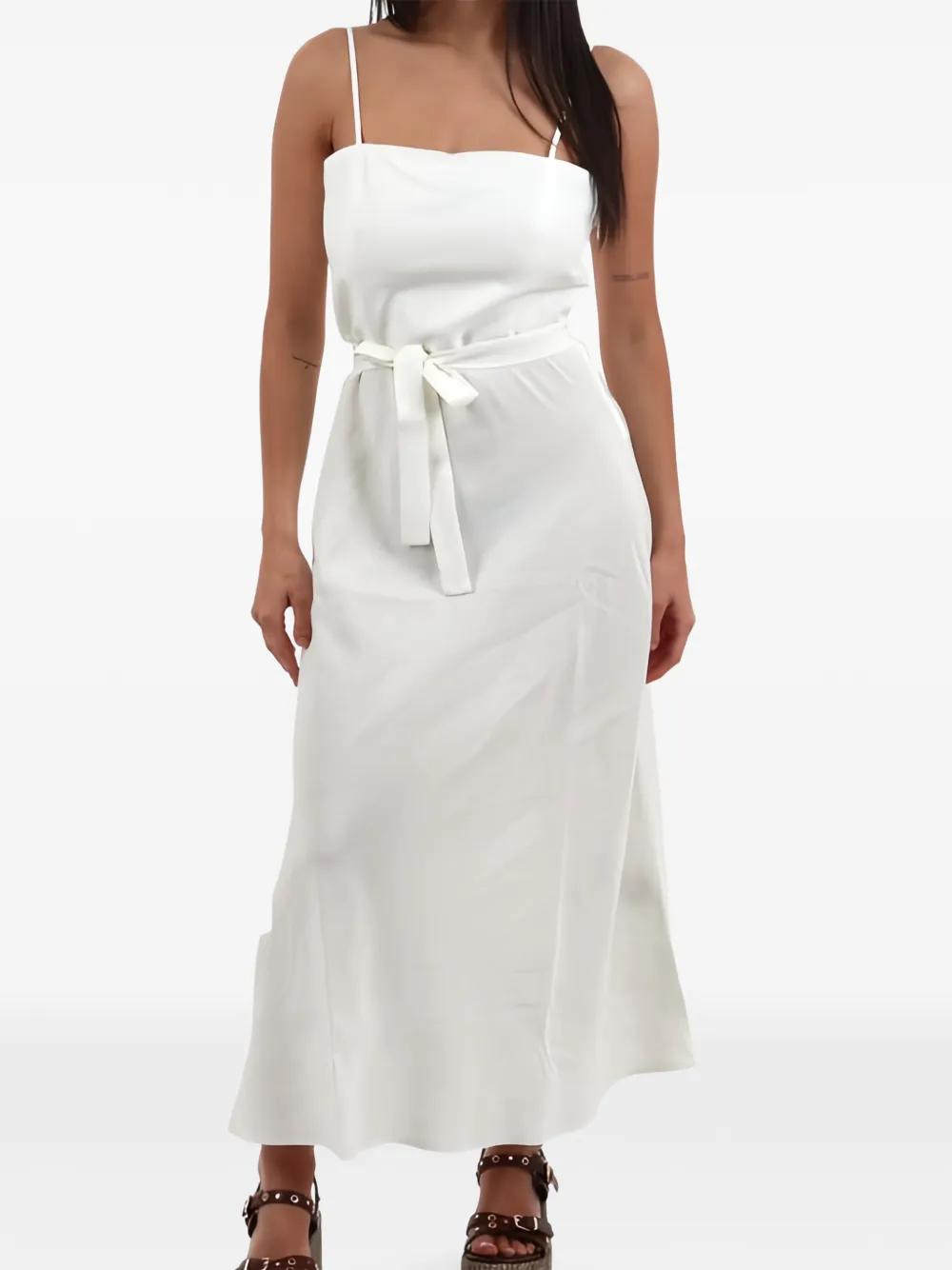 slim fit dress slacks White Ribbed Gold Chain Spaghetti Strap Slit Dress Medium main image 0
