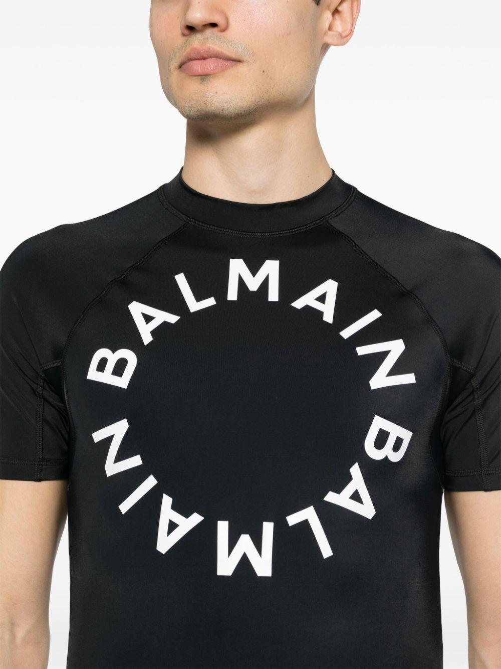 Balmain メンズ ブラック ロゴ Tシャツ Tシャツ