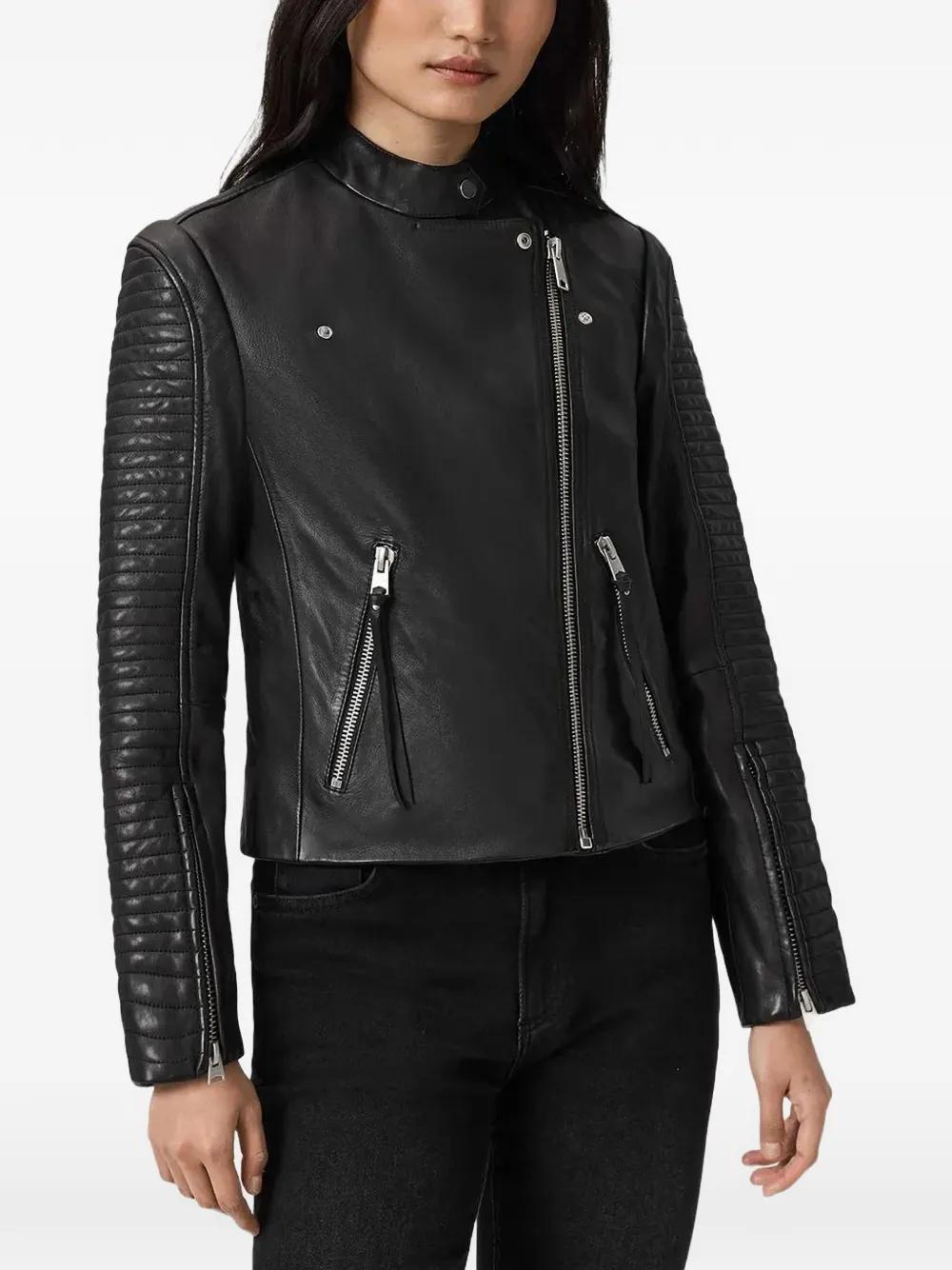 AllSaints Raul Ribbed Leather Jacket in Black | Lyst