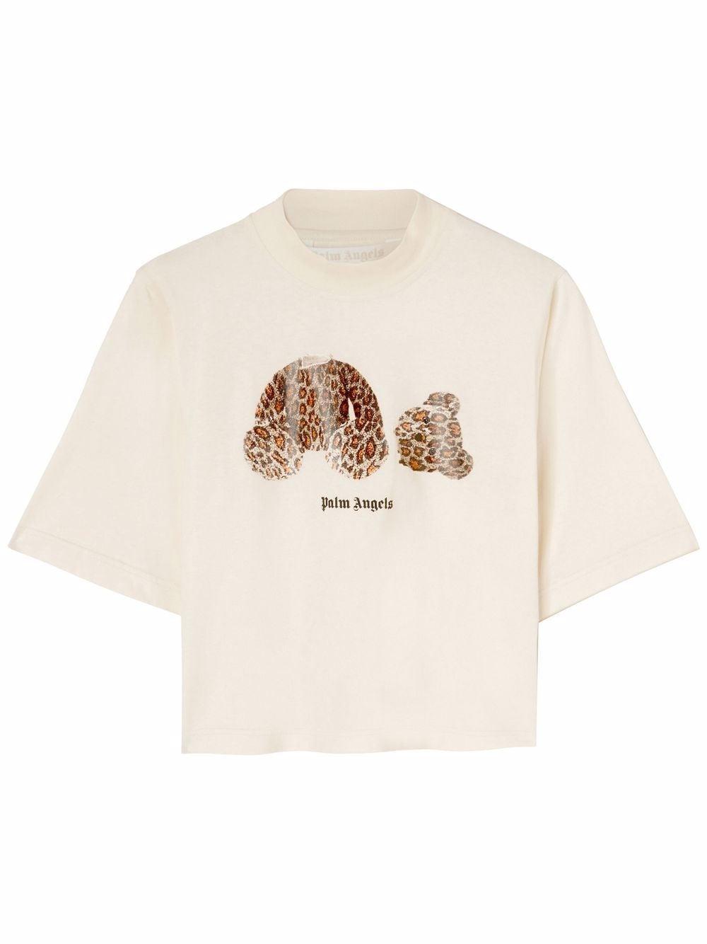 Palm Angels Woman Short T-shirt With Leopard Bear in White | Lyst