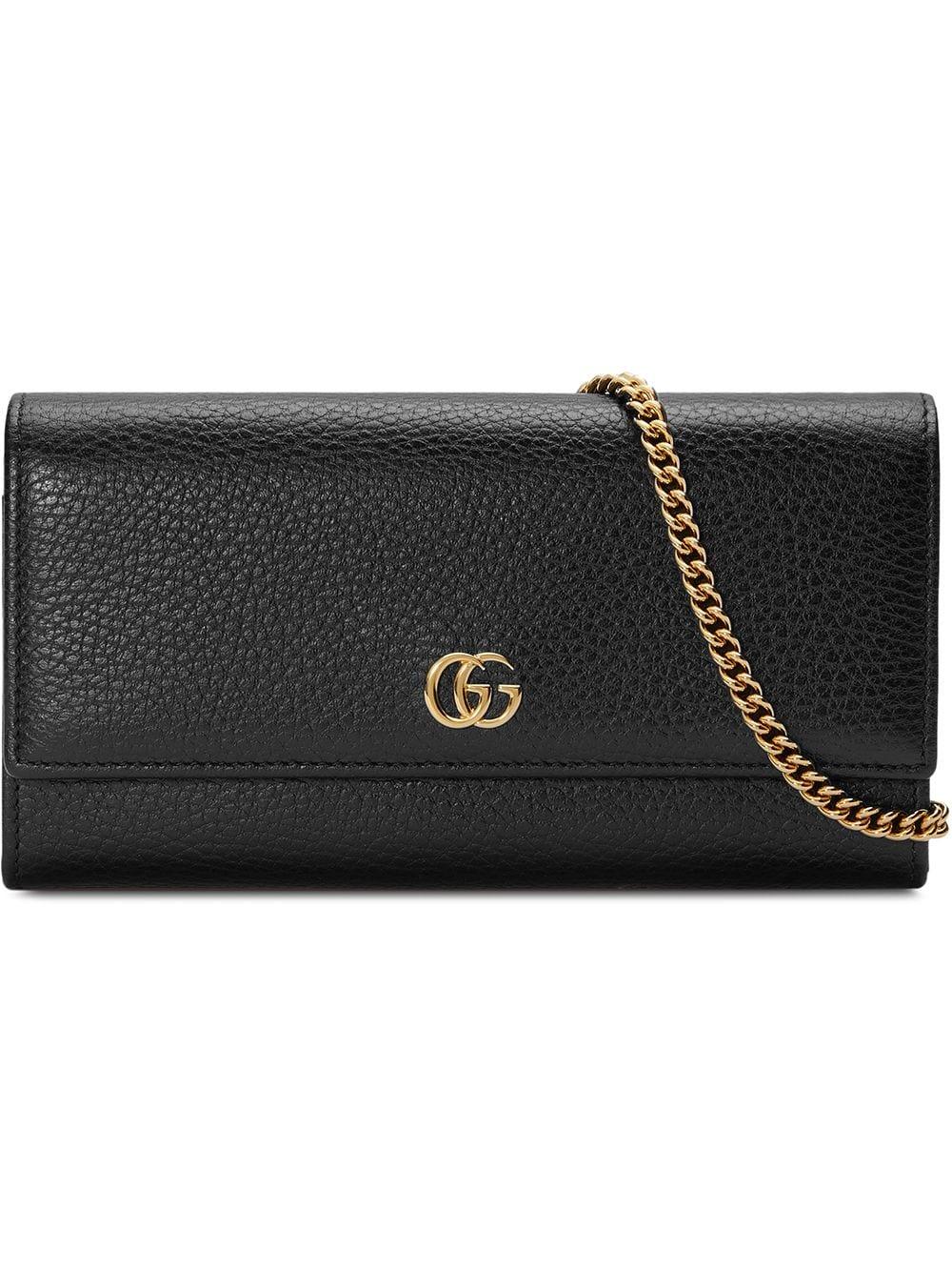 Gucci GG Marmont Leather Chain Wallet in Black | Lyst