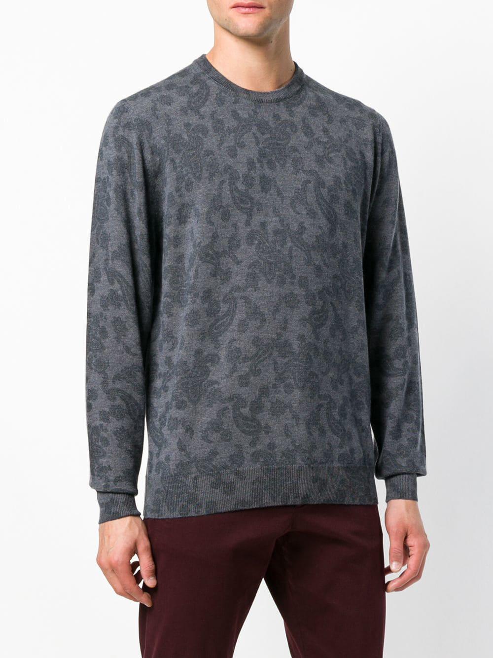 Etro Wool Paisley Print Knitted Sweater in Grey (Gray) for Men - Lyst